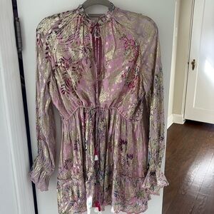 Hermant and Nandita size medium Floral Pink and Gold Long Sleeve Dress